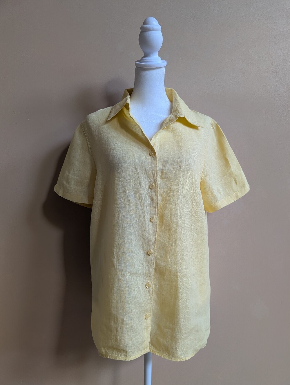L.L. Bean Linen Yellow Button Front Shirt Blouse Short Sleeve Relaxed Fit M/L